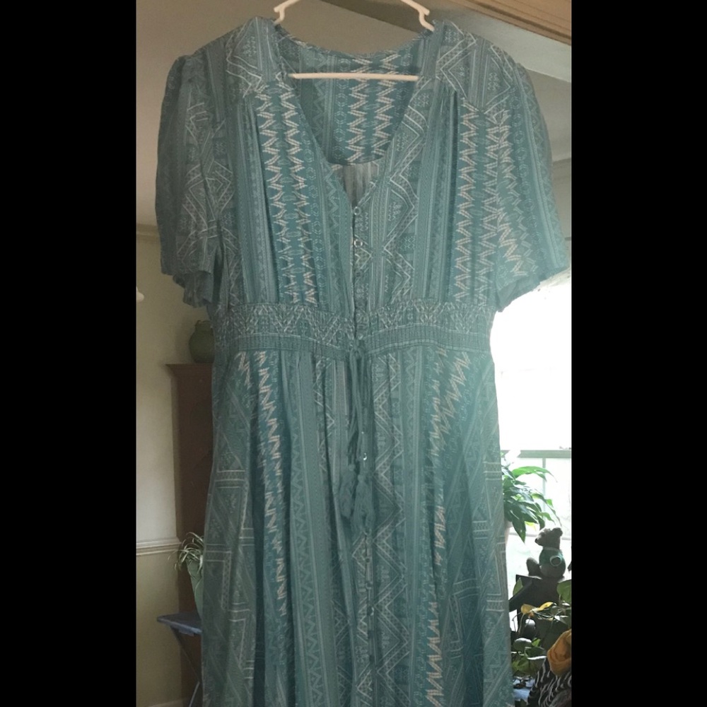 Long short sleeved blue dress